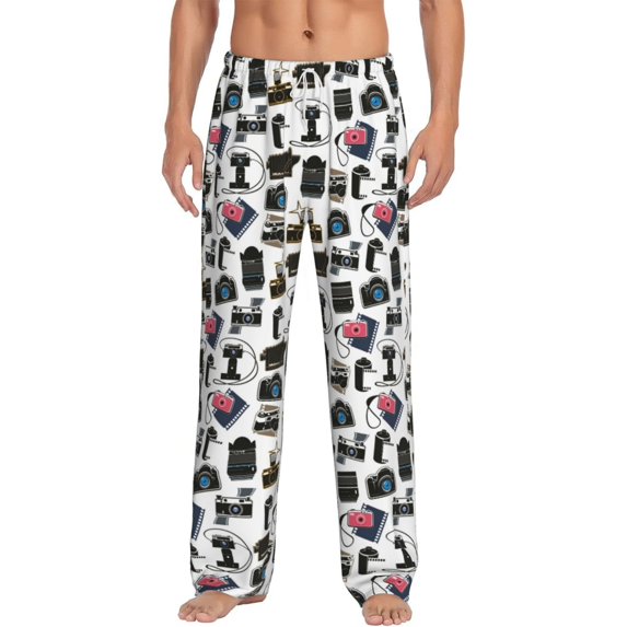 Gukieu Cool Camera Print Men's Home Trousers, Elastic Drawstring Home Pajamas Clothing Suitable for Adult Men-X-Large