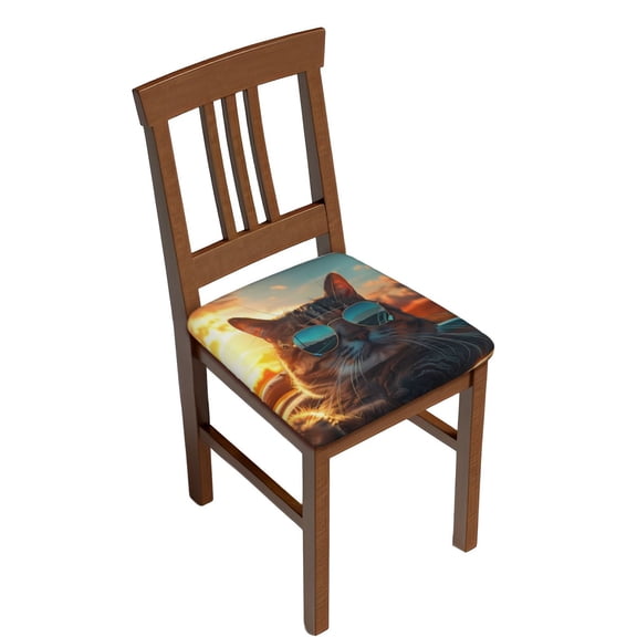 Gukieu Cool Cat Driving Sunset Print Square Cushion Cover, Elastic Strap Chair Protector, Suitable for Family Restaurant, Hotel Banquet Decorations-Two Pieces