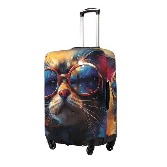 Gukieu Cool Cat With Sunglasses Print Suitcase Protective Cover, Elastic Zipper Buckle Suitcase Protective Cover, Suitable for Travel, Business Trip-Small
