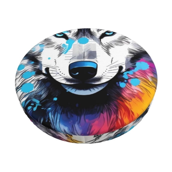 Gukieu Cool Colorful Wolf Print Round Chair Cover, Dust-proof and Non-slip Bar Chair Protective Cover, Suitable for Bars, Restaurants, Offices-12 inch