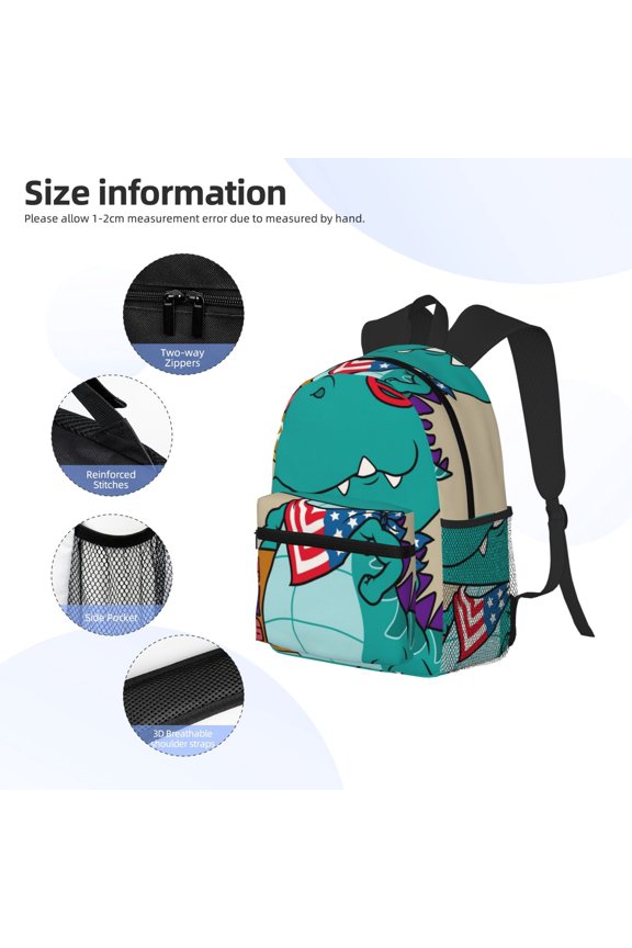 Cool Dino Playing Skateboard Print Backpack, Waterproof Backpack with Adjustable Shoulder Straps, Suitable for Campus, Business, Travel, Unisex