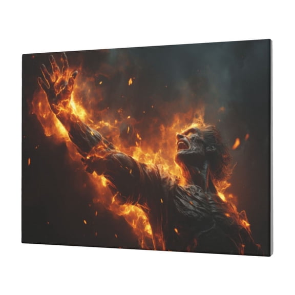 Gukieu Cool Fire Man Print Horizontal Canvas Decorative Painting 12x16 Inch Shrinkage Resistant Frame Hanging Home Wall Art Decor