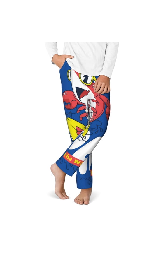 Cool Lobster Surfing Print Youth Home Trousers, Elastic Waistband with Pockets for Home and Outing, Suitable for Children Aged 5-16-Small