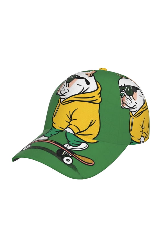 Cool Skateboarding Bulldog Prin Baseball Cap, Adjustable Sweat-wicking Daily,Travel, Sports Cap, Unisex