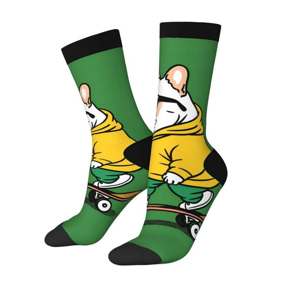 Gukieu Cool Skateboarding Bulldog Print Contrast Color Mid-calf Socks, Sweat-wicking Athletic Socks, Unisex Clothing Accessories