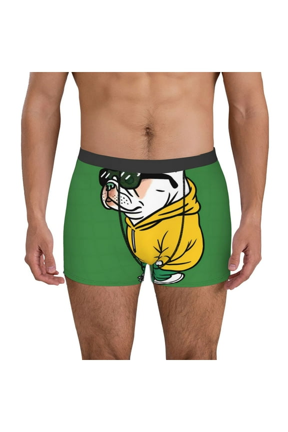 Cool Skateboarding Bulldog Print Men's Boxer Briefs, High Elastic Moisture Wicking Boxer Briefs Underwear-Large