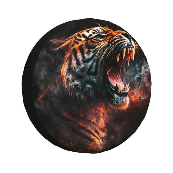 Gukieu Cool Tiger Print Car Tire Cover, Adjustable Waterproof and Dustproof Tire Protection Cover, Suitable for SUV, Truck, Van-14 inch