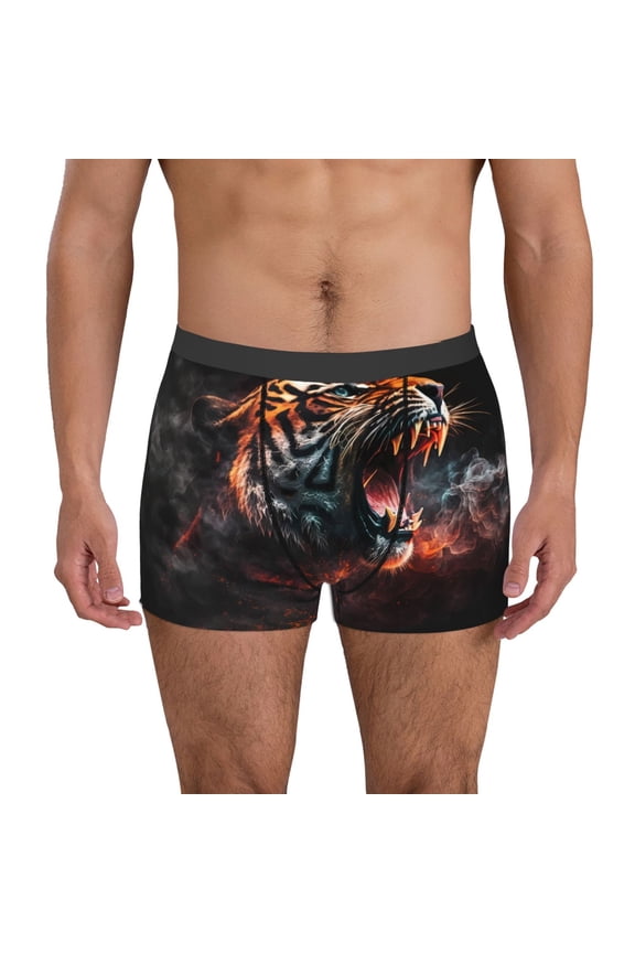 Cool Tiger Print Men's Boxer Briefs, High Elastic Moisture Wicking Boxer Briefs Underwear-Small