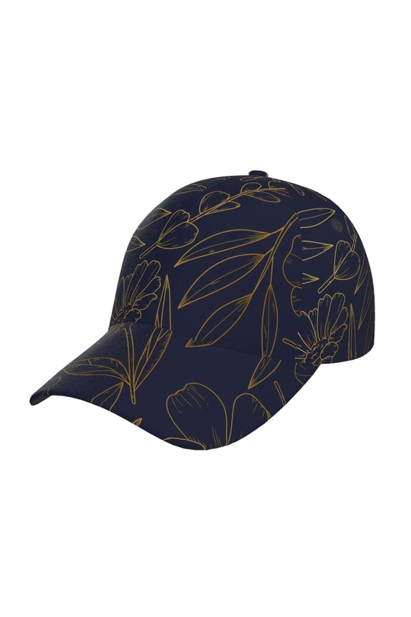 Copper-Gold Gloss Outline Flower Prin Baseball Cap, Adjustable Sweat-wicking Daily,Travel, Sports Cap, Unisex