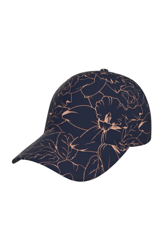 Copper-Gold Gloss Outline Flower Prin Baseball Cap, Adjustable Sweat-wicking Daily,Travel, Sports Cap, Unisex