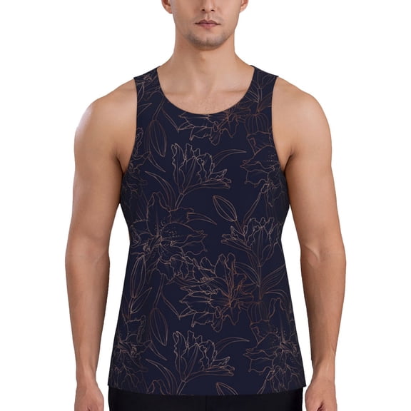 Gukieu Copper-Gold Gloss Outline Flower1 Print Men's Quick Dry Fitness Vest, Round Neck Sleeveless Fitness Bodybuilding Top-XX-Large