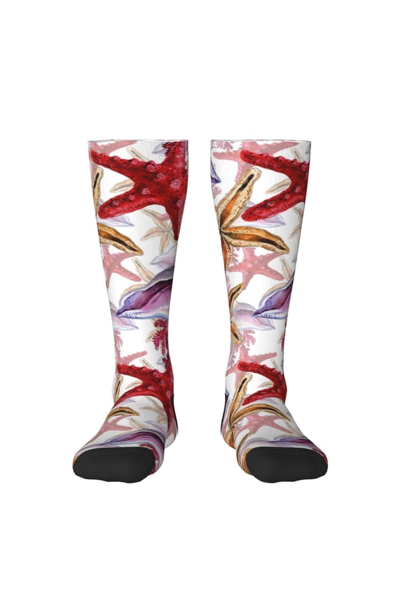 Coral Reef Print Contrast Color Stockings, Elastic Sports Socks Warm Socks Clothing Accessories, Adult Unisex
