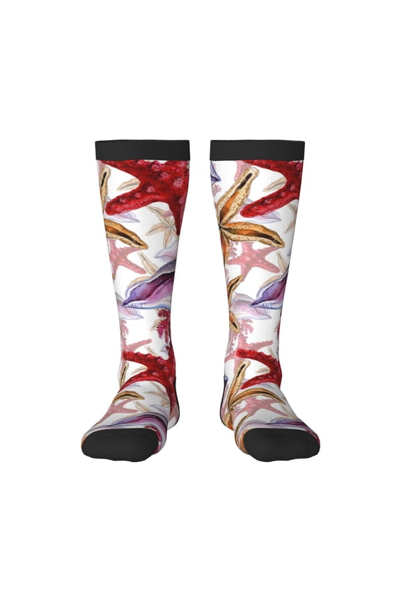 Coral Reef Print Contrast Color Stockings, Elastic Sports Socks Warm Socks Clothing Accessories, Adult Unisex