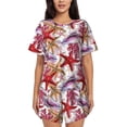thumbnail image 1 of Gukieu Coral Reef Print Women's Short-sleeved Pajama Set, Round Neck Button Top Elastic Shorts 2-piece Set, Summer Home Leisure Clothing-Small, 1 of 6