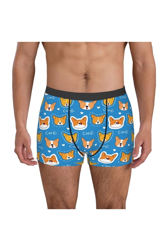 Corgi Dog Face Print Men's Boxer Briefs, High Elastic Moisture Wicking Boxer Briefs Underwear-Large