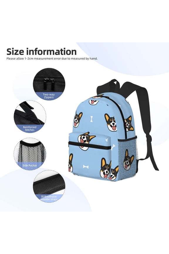 Corgi Dog Print Backpack, Waterproof Backpack with Adjustable Shoulder Straps, Suitable for Campus, Business, Travel, Unisex