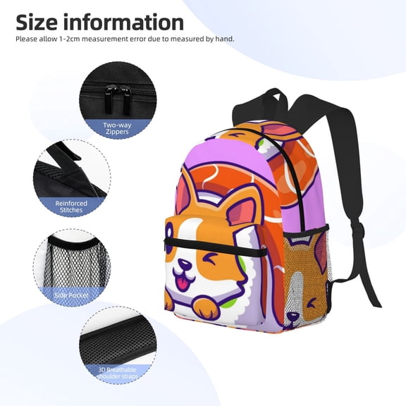 Gukieu Corgi In Sushi Roll Print Backpack, Waterproof Backpack with Adjustable Shoulder Straps, Suitable for Campus, Business, Travel, Unisex
