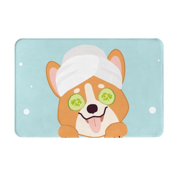 Gukieu Corgi With Towel Ans Slice Cucumber Print Dust-proof Floor Mats, Water-absorbent and Non-slip Flannel Door Mats 16x24in, Home Decoration Suitable for Kitchen, Bathroom, Garage