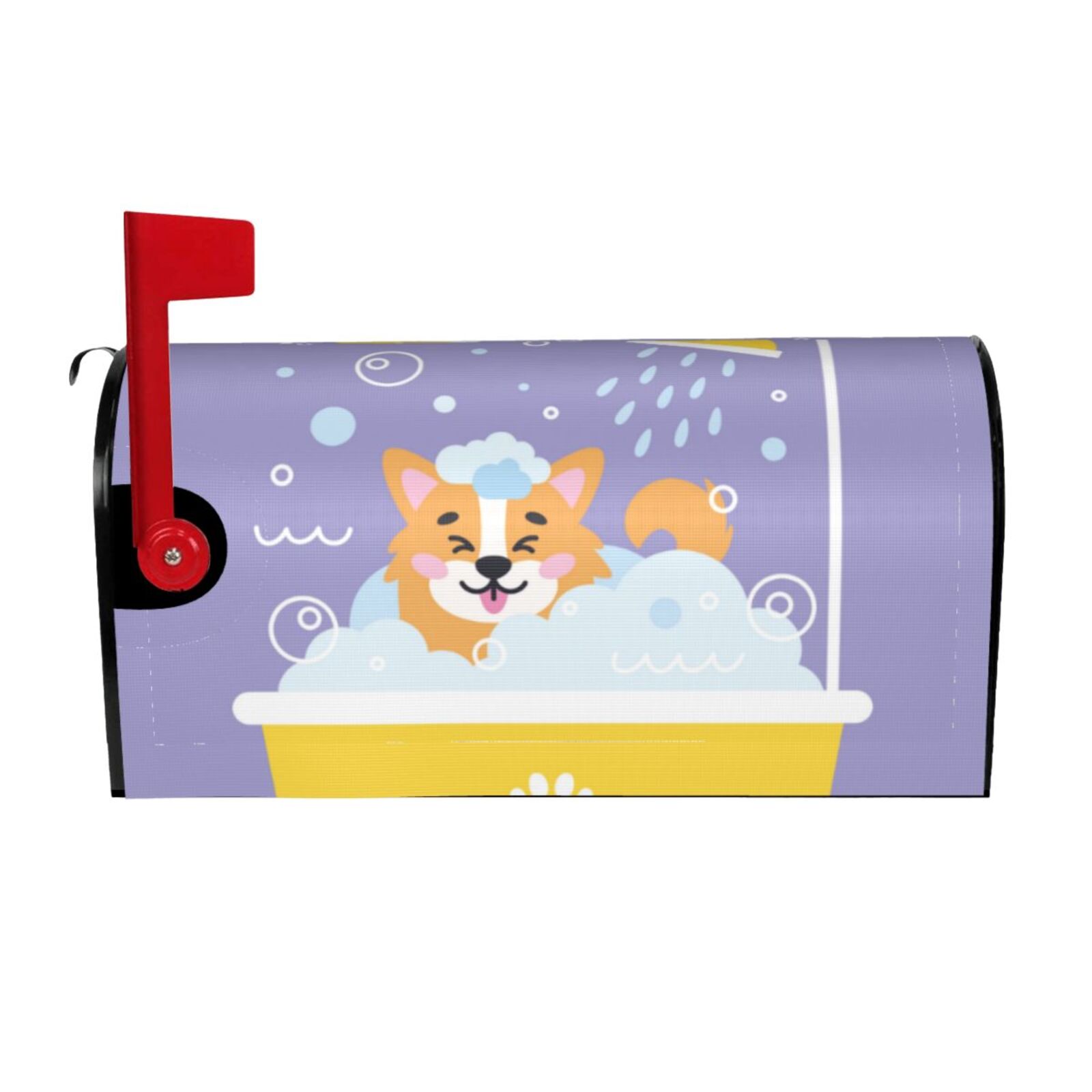 Gukieu Corgi Washing in Bathtub Print Magnetic Mailbox Cover, Sun-proof and Waterproof Home Yard Mailbox Cover-21x18 in