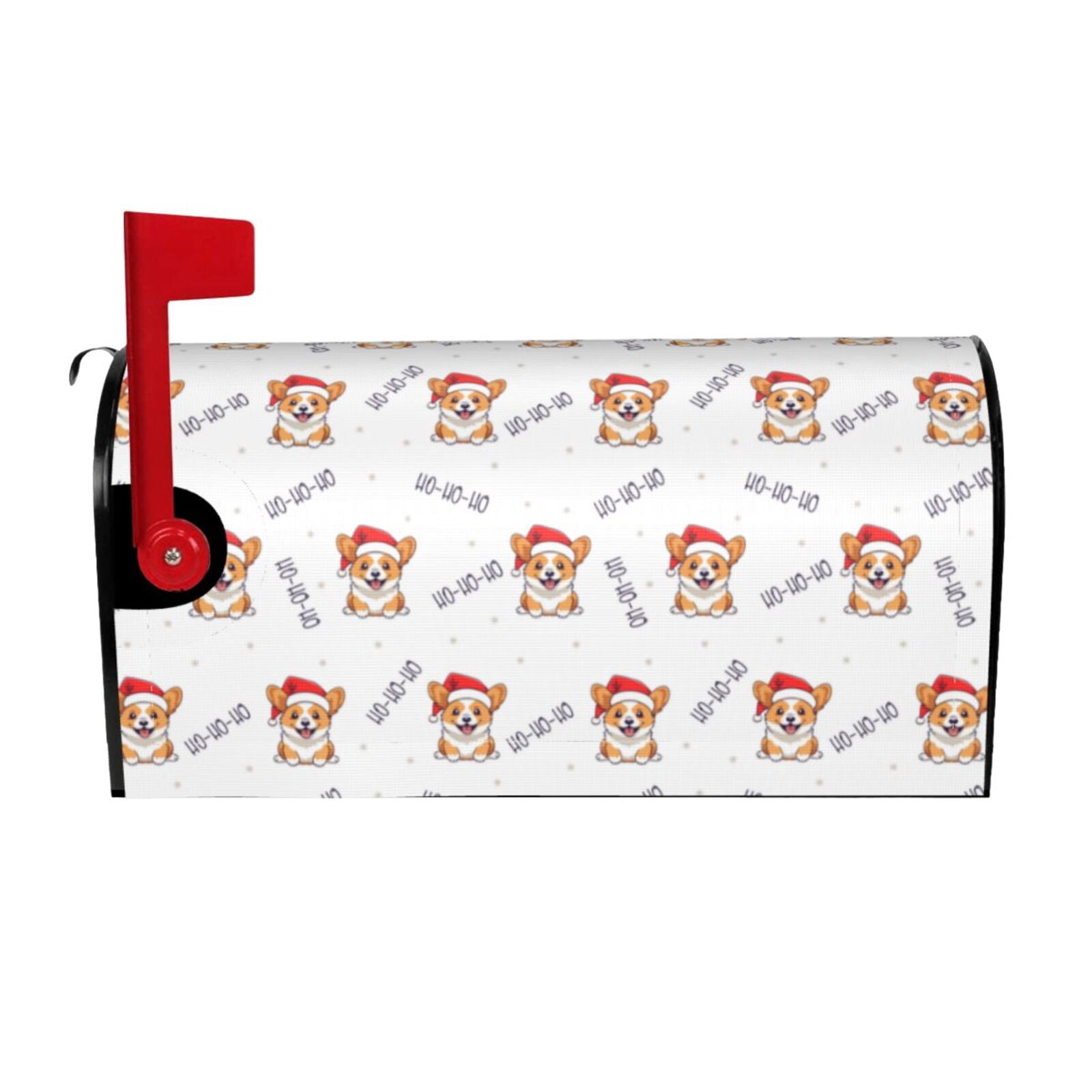 Gukieu Corgi With Santa Claus Hat Print Magnetic Mailbox Cover, Sun-proof and Waterproof Home Yard Mailbox Cover-25.5x21 in