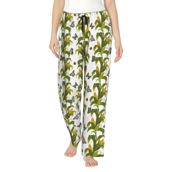 Gukieu Corn And Butterflies Print Women's Home Trousers, with Pockets and Drawstring Pajamas, Home Pajamas, Sleepwear-Medium