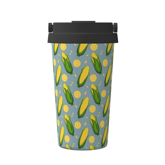 Gukieu Corn On The Leaves Print Insulated Coffee Cup, Portable Stainless Steel Vacuum Cup with Lid, Unisex, Suitable for Office, Cafe, Car