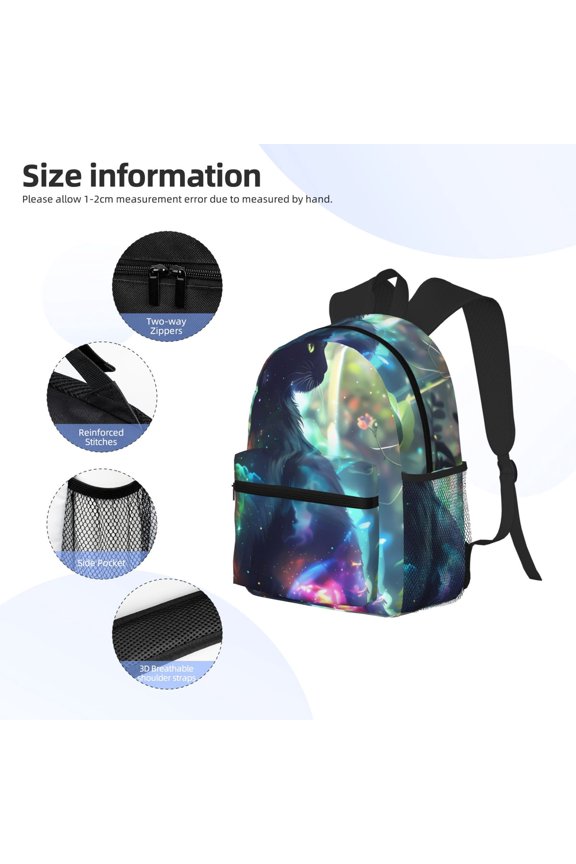 Cosmic Cat In Window Print Backpack, Waterproof Backpack with Adjustable Shoulder Straps, Suitable for Campus, Business, Travel, Unisex