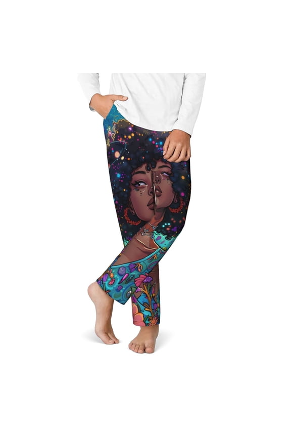Cosmic Garden Woman Portrait Print Youth Home Trousers, Elastic Waistband with Pockets for Home and Outing, Suitable for Children Aged 5-16-XS(5-6)