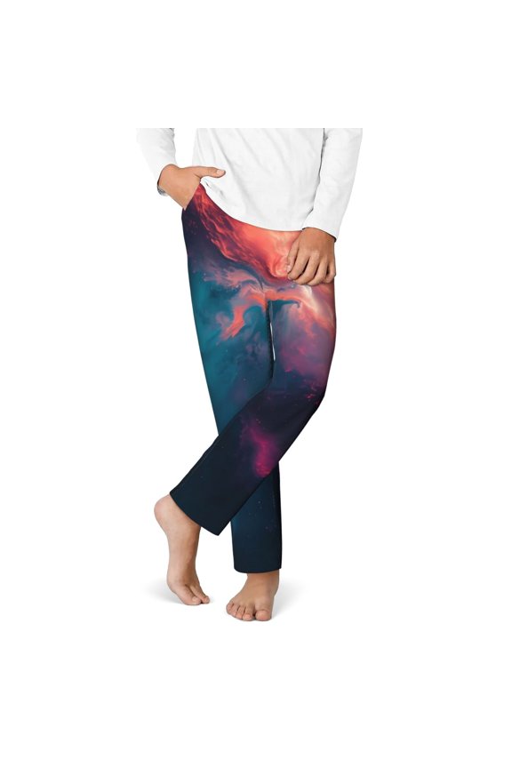 Cosmic Paint Swirl Print Youth Home Trousers, Elastic Waistband with Pockets for Home and Outing, Suitable for Children Aged 5-16-Medium
