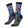 thumbnail image 1 of Gukieu Cosmic Purple Irises Print Contrast Color Mid-calf Socks, Sweat-wicking Athletic Socks, Unisex Clothing Accessories, 1 of 6