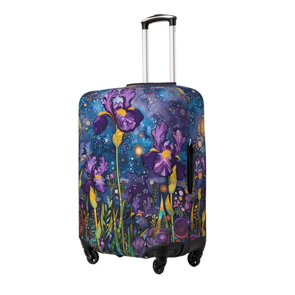 Gukieu Cosmic Purple Irises Print Suitcase Protective Cover, Elastic Zipper Buckle Suitcase Protective Cover, Suitable for Travel, Business Trip-Large