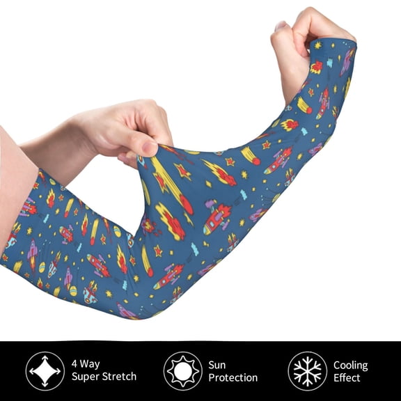 Gukieu Cosmos Rockets for Adult Ice Silk Sun Protection Arm Sleeves, Moisture Wicking, UV Protection Outdoor Sports Arm Sleeves, Unisex