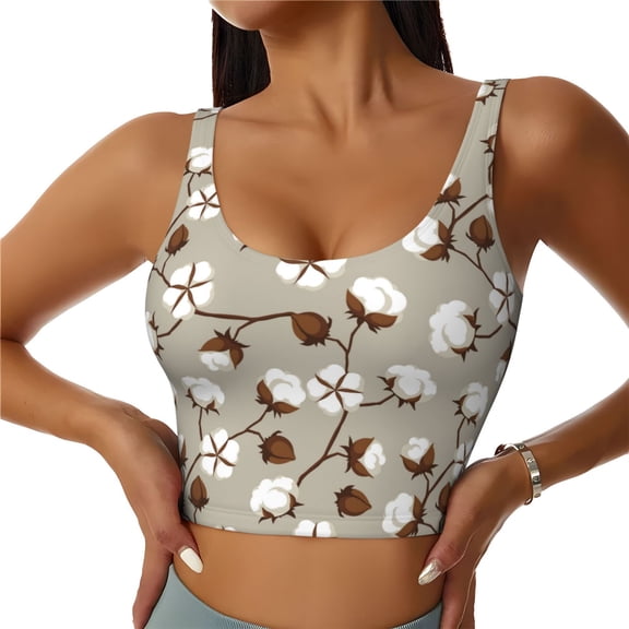 Gukieu Cotton Tree Print Women's Sports Vest, Low-neck U-shaped Removable Pad Sports Bra for Yoga, Exercise, Dance-Small