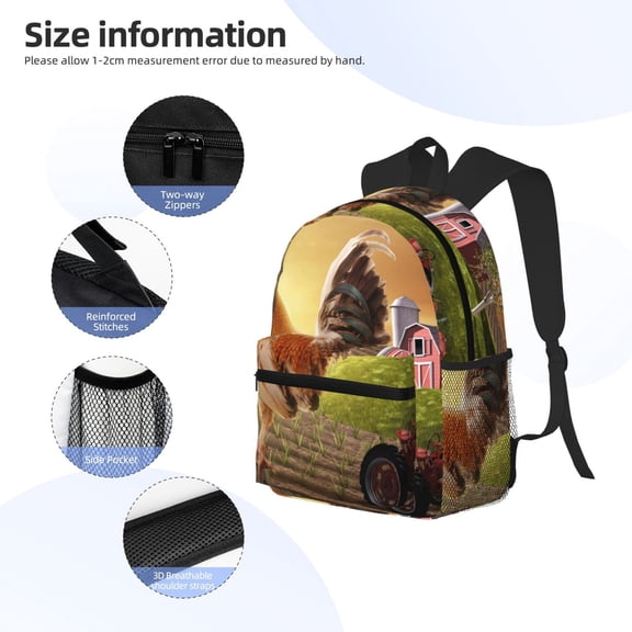 Gukieu Country Farm Morning Rooster Print Backpack, Waterproof Backpack with Adjustable Shoulder Straps, Suitable for Campus, Business, Travel, Unisex