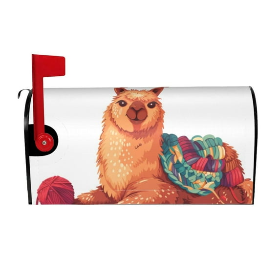 Gukieu Cozy Knitting Llama Print Magnetic Mailbox Cover, Sun-proof and Waterproof Home Yard Mailbox Cover-21x18 in