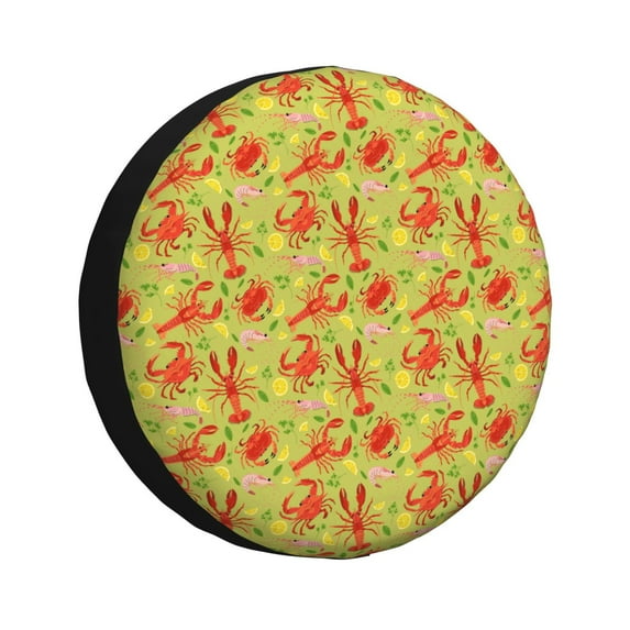 Gukieu Crab Lobster Print Car Tire Cover, Adjustable Waterproof and Dustproof Tire Protection Cover, Suitable for SUV, Truck, Van-14 inch