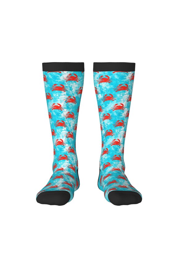 Crab Swims In The Ocean Print Contrast Color Stockings, Elastic Sports Socks Warm Socks Clothing Accessories, Adult Unisex