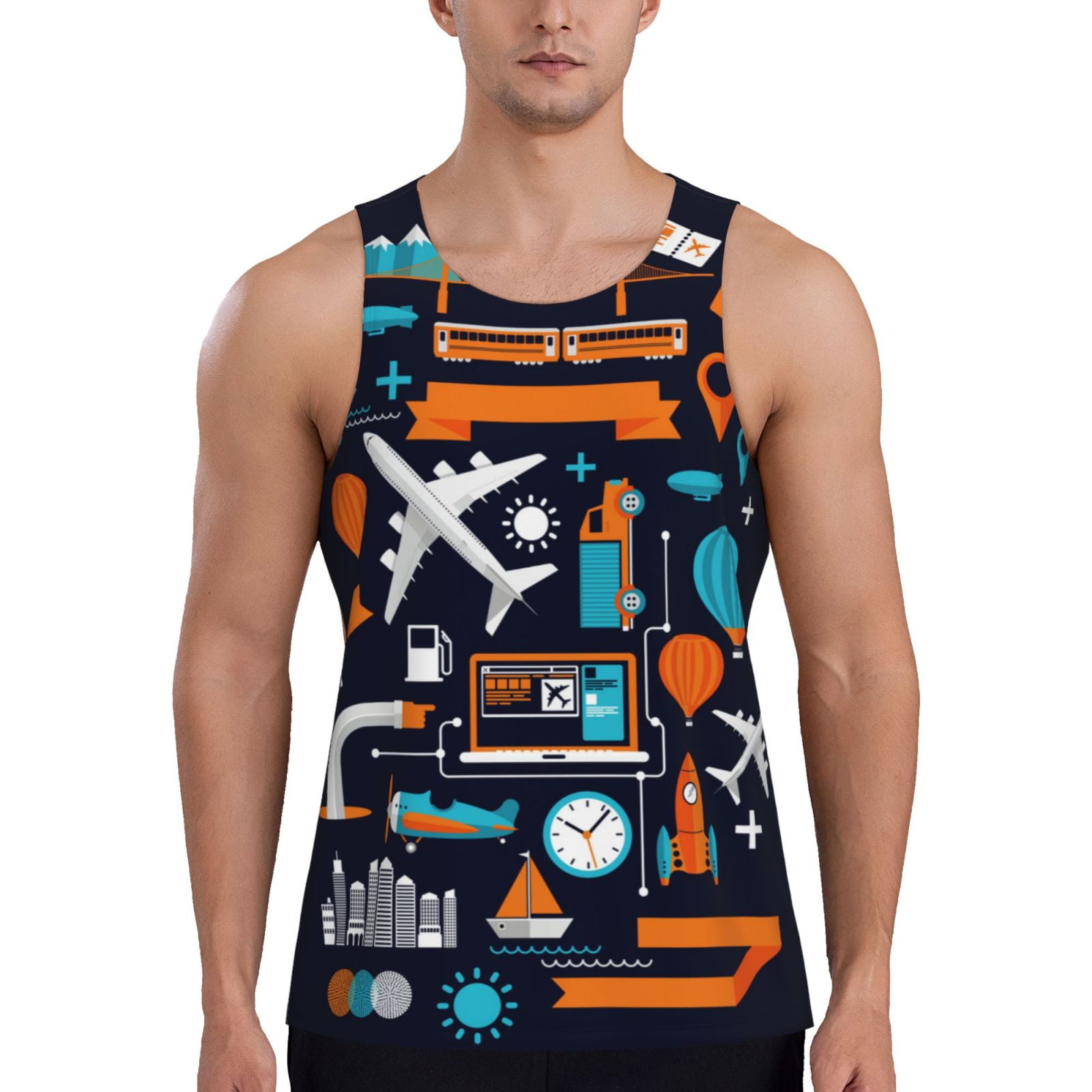 Gukieu Creative Transport Print Men's Quick Dry Fitness Vest, Round ...