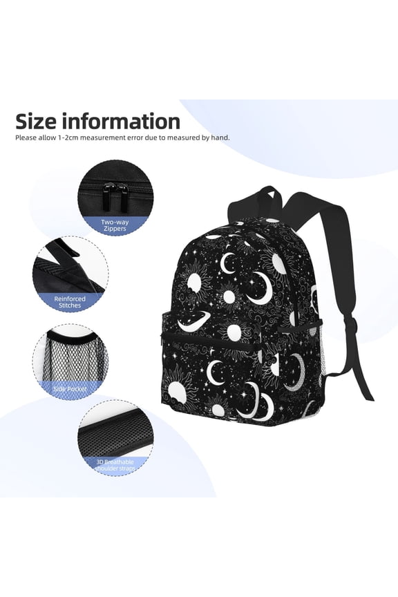 Crescent and Stars Print Backpack, Waterproof Backpack with Adjustable Shoulder Straps, Suitable for Campus, Business, Travel, Unisex