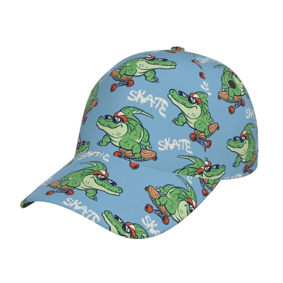 Gukieu Crocodile Riding Skateboard Prin Baseball Cap, Adjustable Sweat-wicking Daily,Travel, Sports Cap, Unisex