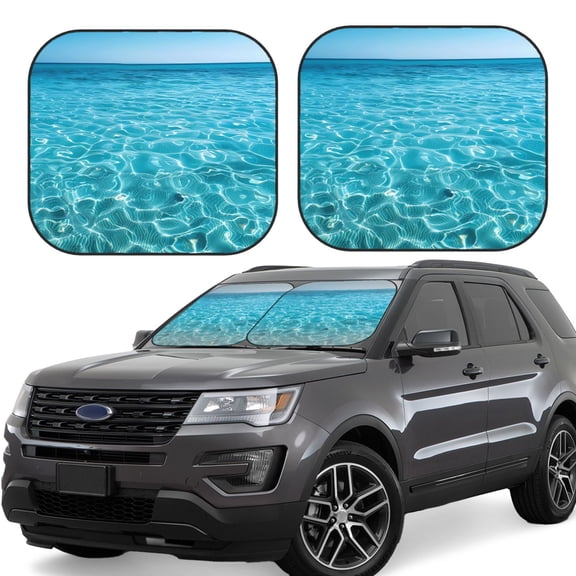 Gukieu Crystal Clear Ocean Waves Print Car Windshield Sun Visor, Foldable Anti-UV Car Sun Visor Suitable for Vans, Trucks Car Accessories-Small