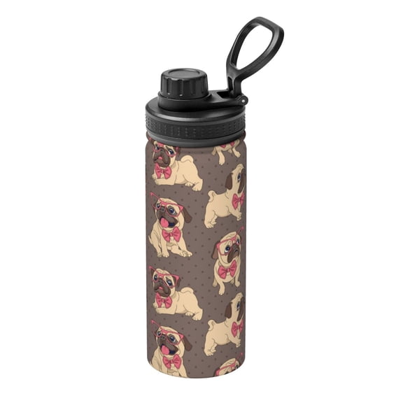 Gukieu Cut Pug Print 18OZ Portable Sports Water Bottle, Stainless Steel Insulated Water Cup for Men and Women, Suitable for Gym, Travel, Camping