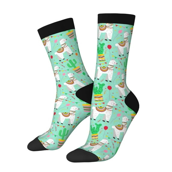 Gukieu Cute Alpaca 1 Print Contrast Color Mid-calf Socks, Sweat-wicking Athletic Socks, Unisex Clothing Accessories