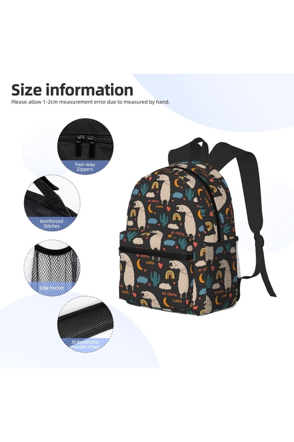 Cute Alpaca Print Backpack, Waterproof Backpack with Adjustable Shoulder Straps, Suitable for Campus, Business, Travel, Unisex