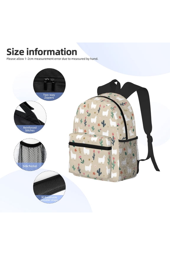 Cute Alpaca Print Backpack, Waterproof Backpack with Adjustable Shoulder Straps, Suitable for Campus, Business, Travel, Unisex