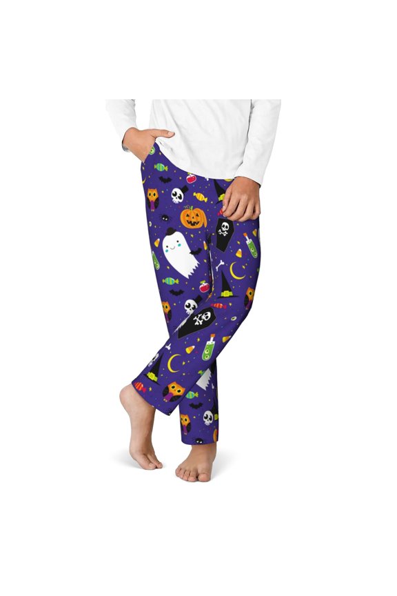 Cute And Creepy Print Youth Home Trousers, Elastic Waistband with Pockets for Home and Outing, Suitable for Children Aged 5-16-XS(5-6)