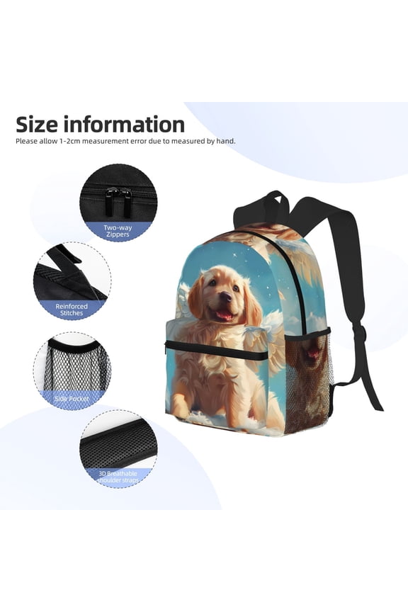 Cute Angel Winged Dog Print Backpack, Waterproof Backpack with Adjustable Shoulder Straps, Suitable for Campus, Business, Travel, Unisex