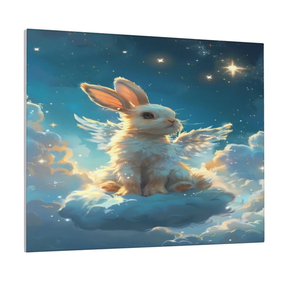 Gukieu Cute Angel Winged Rabbit Print Canvas Decorative Hanging Painting, Waterproof Art Wall Decoration with Frame, Suitable for Living Room, Bedroom