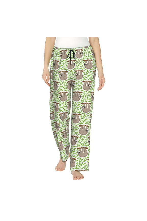 Cute Animal Sloth On A Branch Print Women's Home Trousers, with Pockets and Drawstring Pajamas, Home Pajamas, Sleepwear-Medium