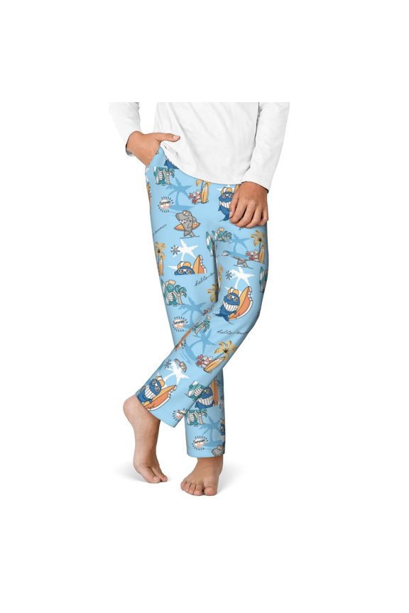 Cute Animals Surfers Print Youth Home Trousers, Elastic Waistband with Pockets for Home and Outing, Suitable for Children Aged 5-16-Small